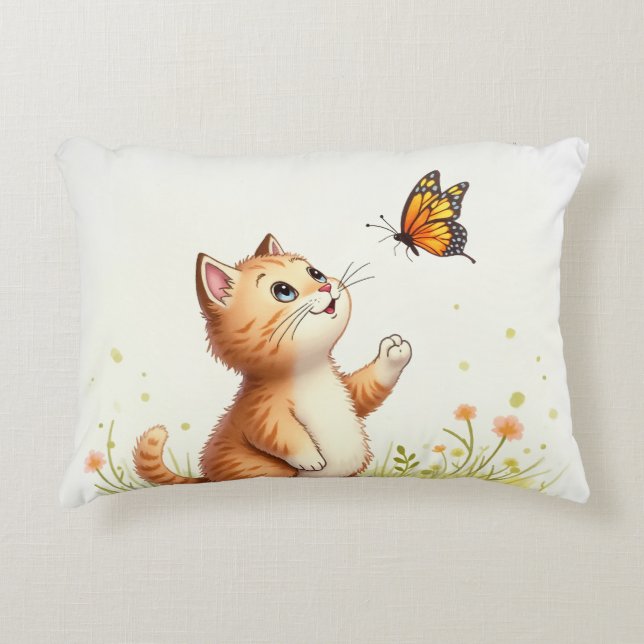 Baby cat and butterfly pillow (Front)