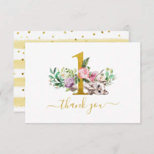 Baby Cat and Flowers 1st Birthday Thank You