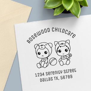 Baby Cat Bear Childcare Daycare Address 3 Self-inking Stamp