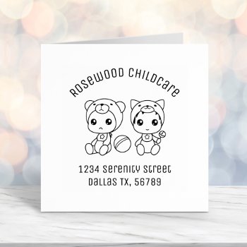 Baby Cat Bear Childcare Daycare Address 3 Self-inking Stamp by Chibibi at Zazzle