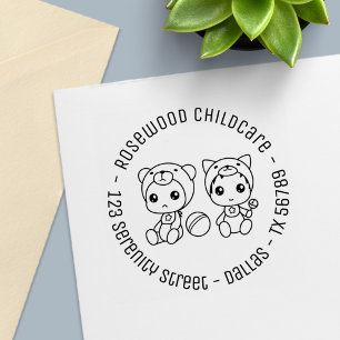 Baby Cat Bear Childcare Daycare Round Address Self-inking Stamp