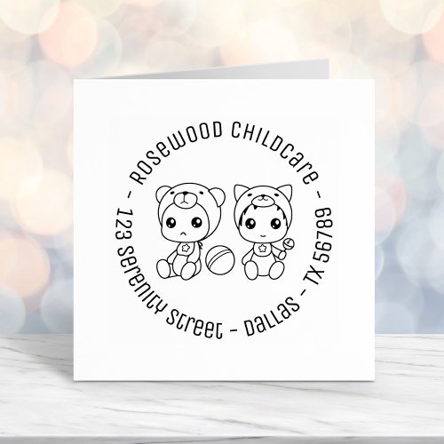 Baby Cat Bear Childcare Daycare Round Address Self_inking Stamp