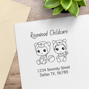 Baby Cat Bear Daycare Childcare Address 4 Rubber Stamp