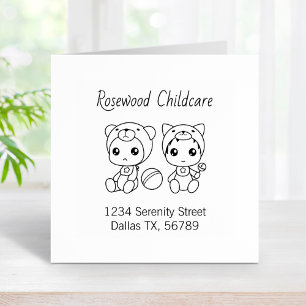 Baby Cat Bear Daycare Childcare Address 4 Rubber Stamp