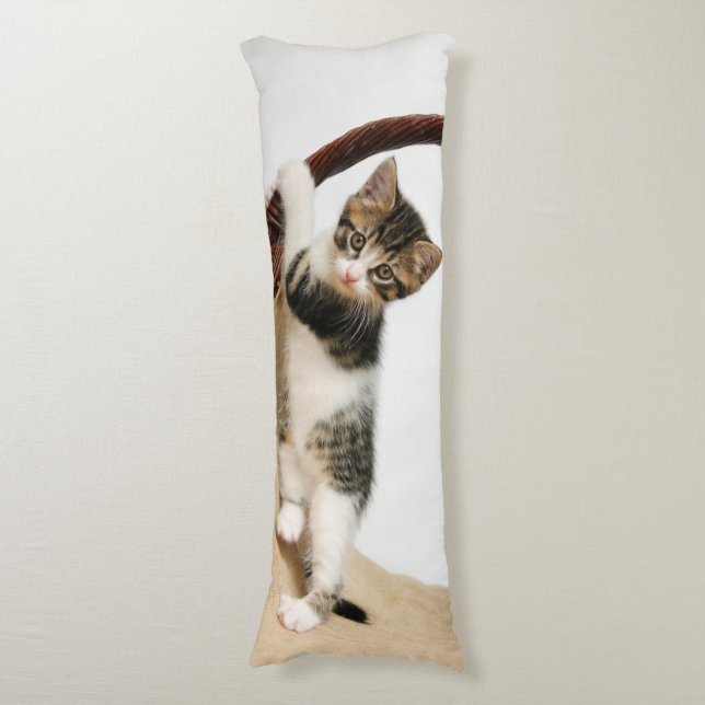 Baby Cat, Cute Kitten Climbing, cuddly Body Pillow (Front Vertical)