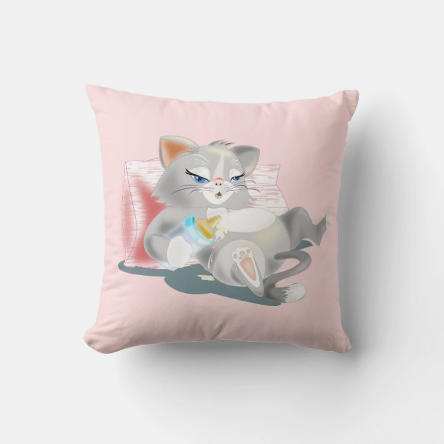 Baby Cat Funny Throw Pillow - Customizable (Front)