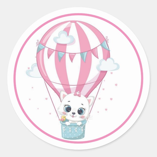 Baby cat in a pink Balloon Classic Round Sticker (Front)