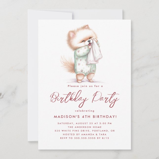 Baby Cat In Pajamas Birthday Party  Invitation (Front)