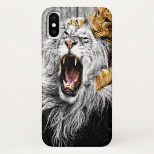 Baby cat on top of large lions head iPhone x case