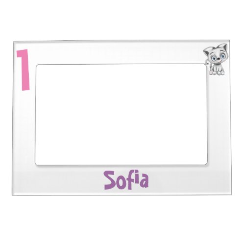 Baby Cat Plaid First Birthday Personalize  Magnetic Frame