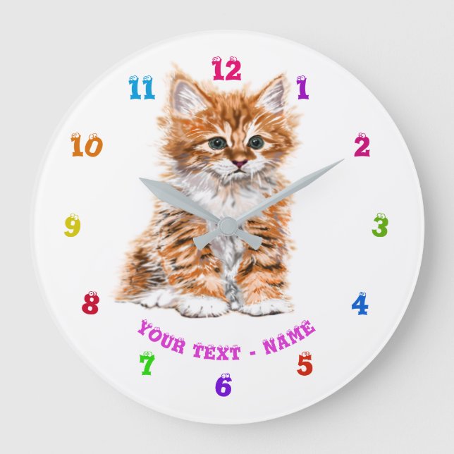 Baby Cat Wall Clock with Custom Text / Name (Front)