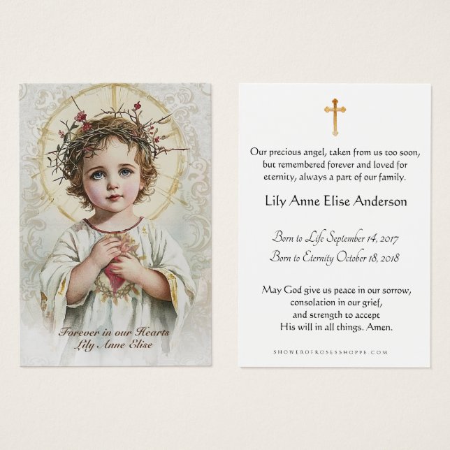 Baby Catholic Funeral Memorial Holy Card - (Front & Back)