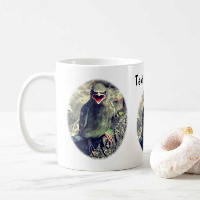 Baby Cedar Waxwing Bird Personalized Nature  Coffee Mug (With Donut)