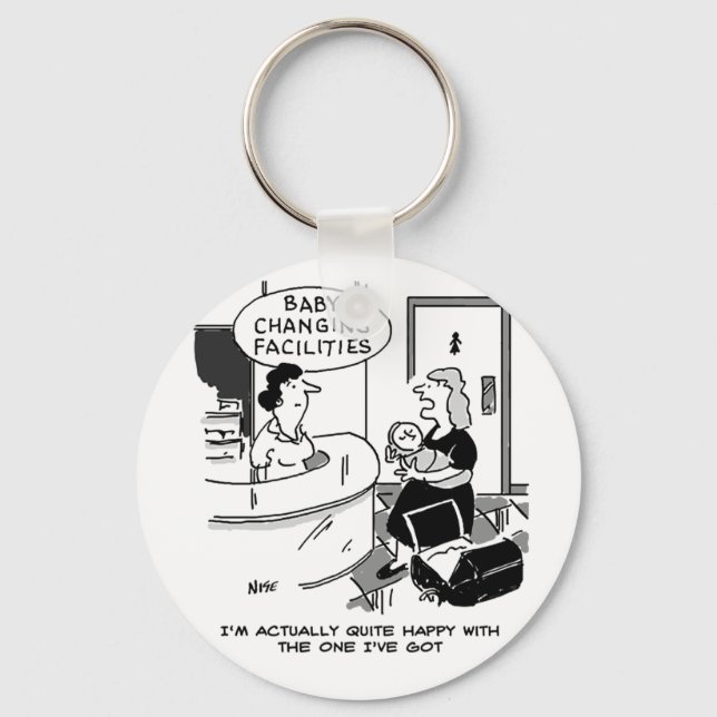 Baby Changing Facilities at a Store. Funny Cartoon Keychain (Front)
