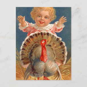 Baby Chasing Tom Turkey Vintage Postcard