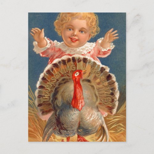 Baby Chasing Tom Turkey Vintage Postcard
