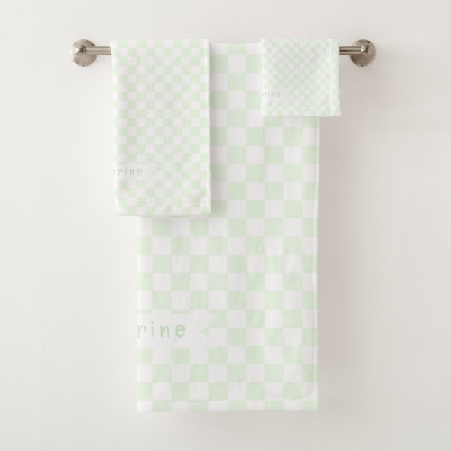 Baby Checkerboard Pastel Green White  Bath Towel Set (Insitu)