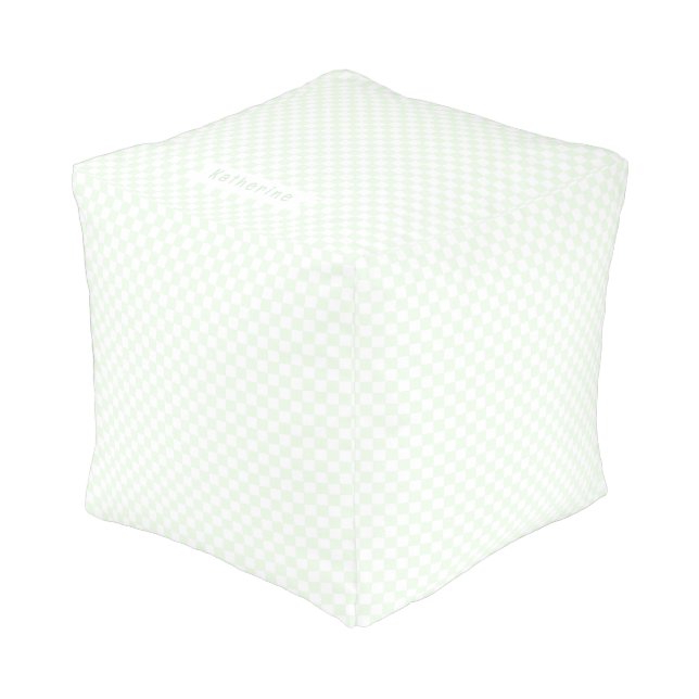 Baby Checkerboard Pastel Green White  Pouf (Angled Front)