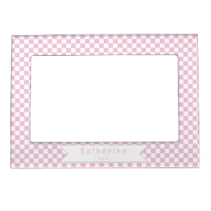 Baby Checkerboard Pastel Pink White  Magnetic Frame