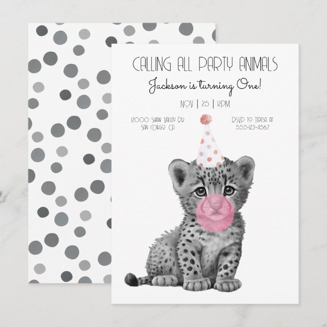 Baby cheetah black and white Birthday Invitation (Front/Back)