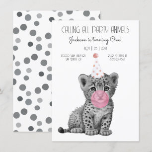 Baby cheetah black and white Birthday Invitation