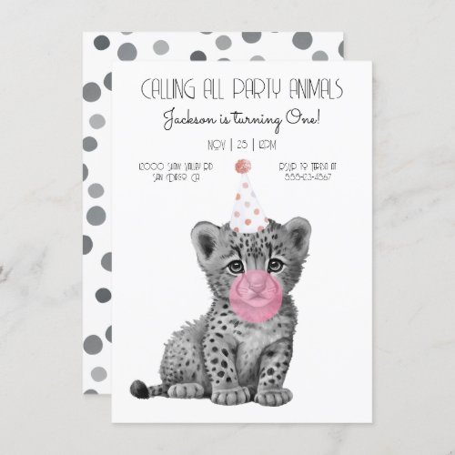 Baby cheetah black and white Birthday Invitation
