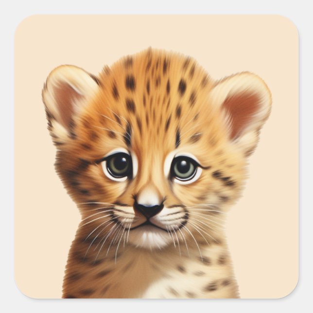 Baby Cheetah Portrait Square Sticker (Front)