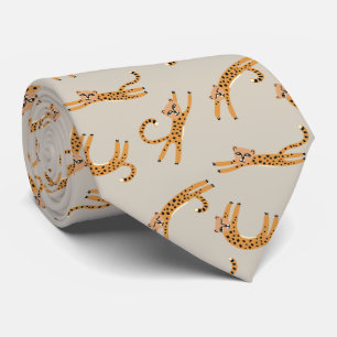 Baby Cheetah Stretches Orange and Taupe Tie