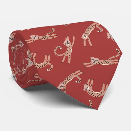 Baby Cheetah Stretches Red and Pink Neck Tie