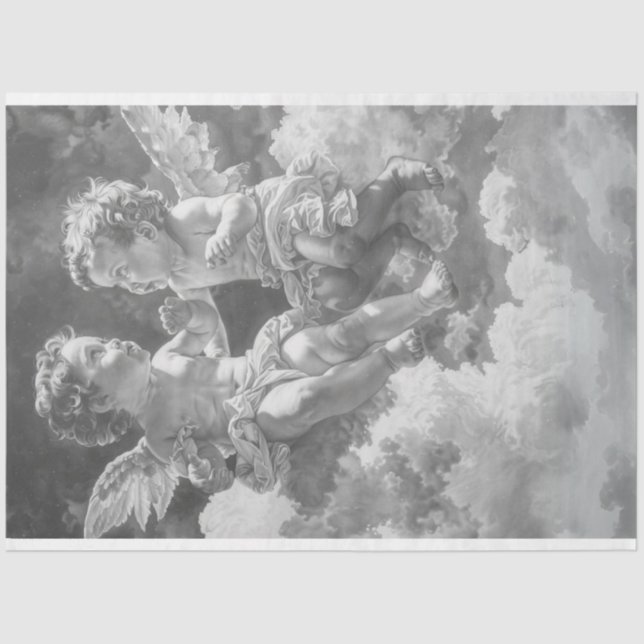 Baby Cherub Angels in Heavenly Dialogue Decoupage  Tissue Paper (Front)