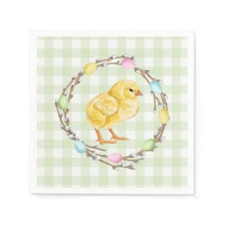 Baby Chick And Pastel Willow Wreath Easter Napkins