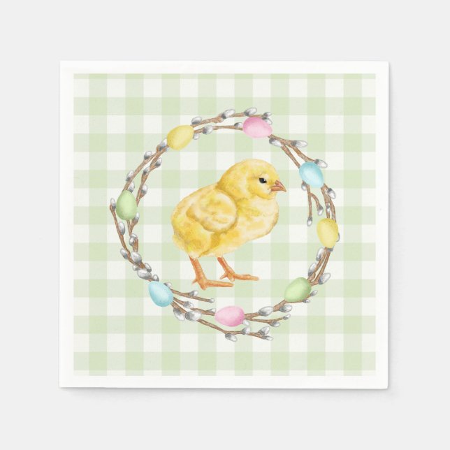 Baby Chick And Pastel Willow Wreath Easter Napkins (Front)