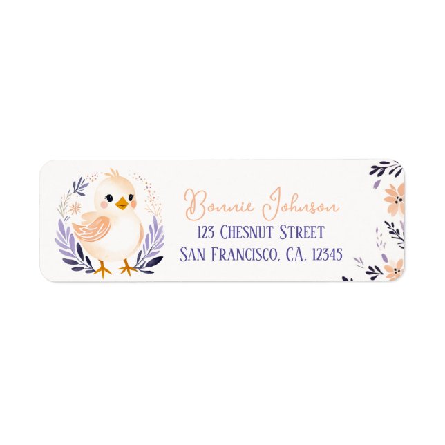Baby Chick Boho Peach Lavender Floral Design -  Label (Front)