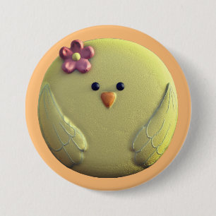 Baby chick cute yellow and pink button