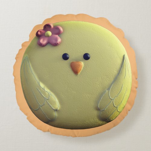 Baby chick cute yellow and pink girly sweet round pillow