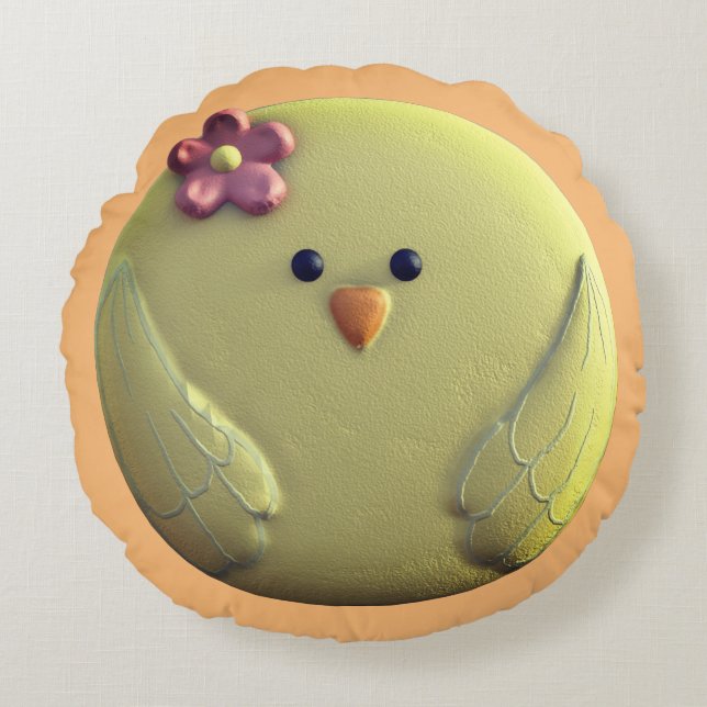 Baby chick cute yellow and pink girly sweet round pillow (Front)