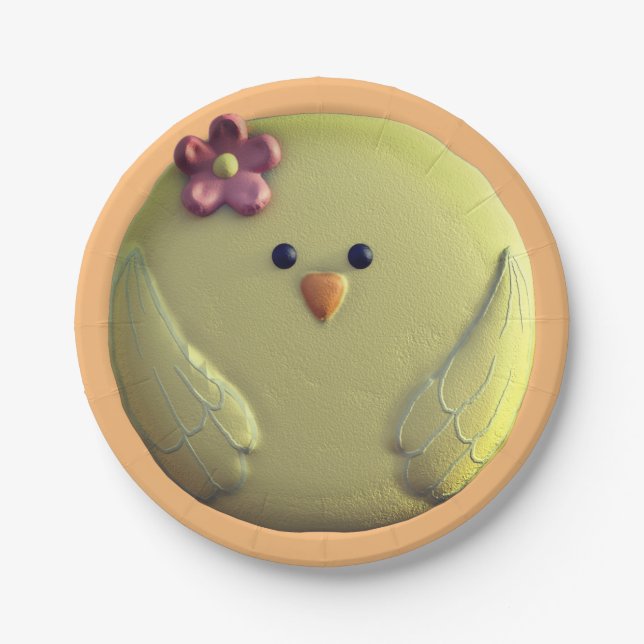 Baby chick cute yellow and pink paper plates (Front)