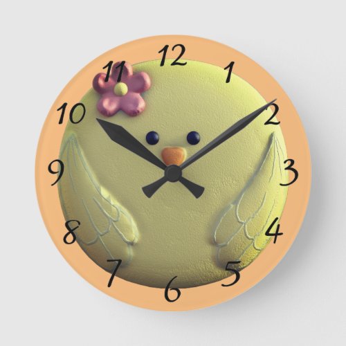 Baby chick cute yellow and pink round clock