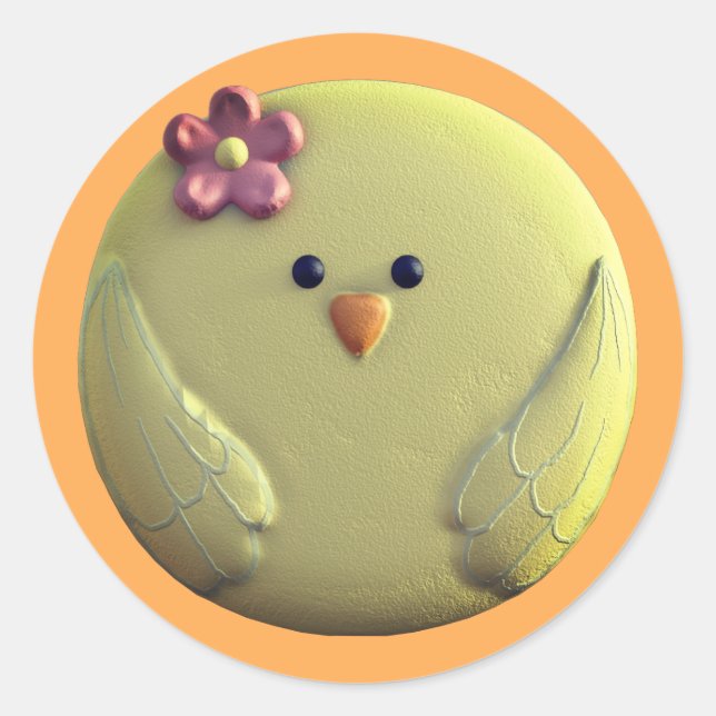 Baby chick cute yellow pink chicken classic round sticker (Front)