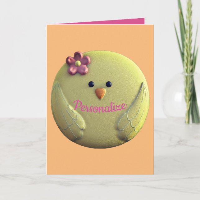 Baby chick cute yellow pink girly spring chicken card (Front)