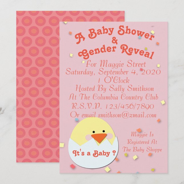 Baby Chick on Shower & Gender Reveal Invitation (Front/Back)