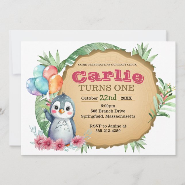 Baby Chick Penguin Birthday Invitation (Front)