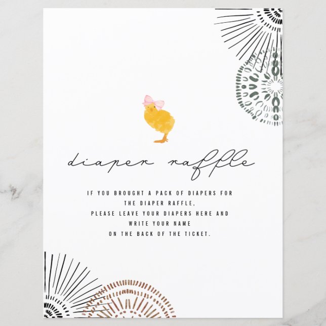 Baby Chick Pink Bow Baby Shower Diaper Raffle (Front)