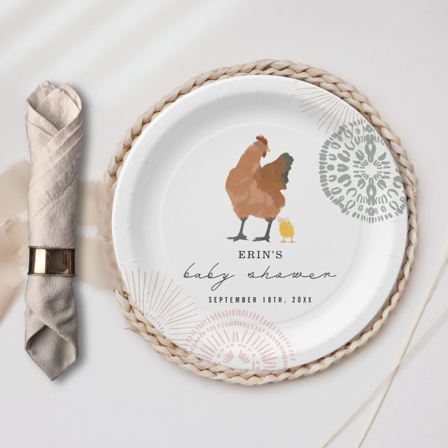 Baby Chick Pink Bow Chicken Girl Baby Shower Paper Plates (Creator Uploaded)