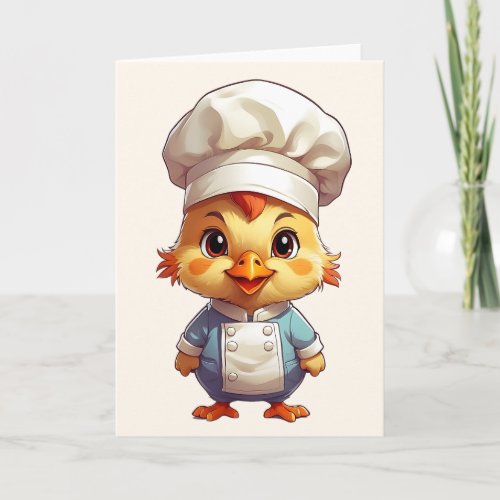 Baby Chicken Chef Illustration Blank  Card