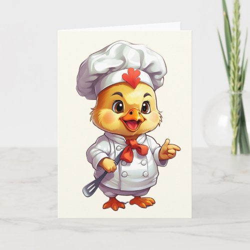 Baby Chicken Chef Illustration Spatula Blank  Card