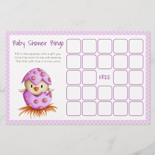 Baby Chicken Hatching Pink Baby Shower Bingo Card