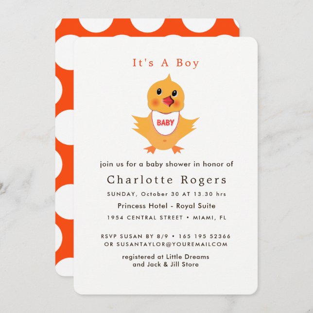 Baby Chicken Yellow Chick Cute Baby Shower Invitation (Front/Back)