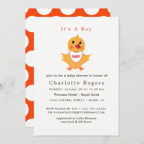 Baby Chicken Yellow Chick Cute Baby Shower Invitation