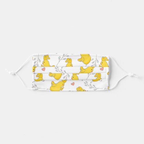 Baby Chicks and Hearts with Gray Doodles Adult Cloth Face Mask